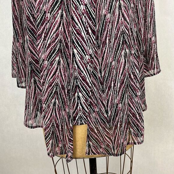 JM Collection Tank + Sheer Kimono Top Shirt Blouse Sz Medium Merlot Black Print - Picture 3 of 8